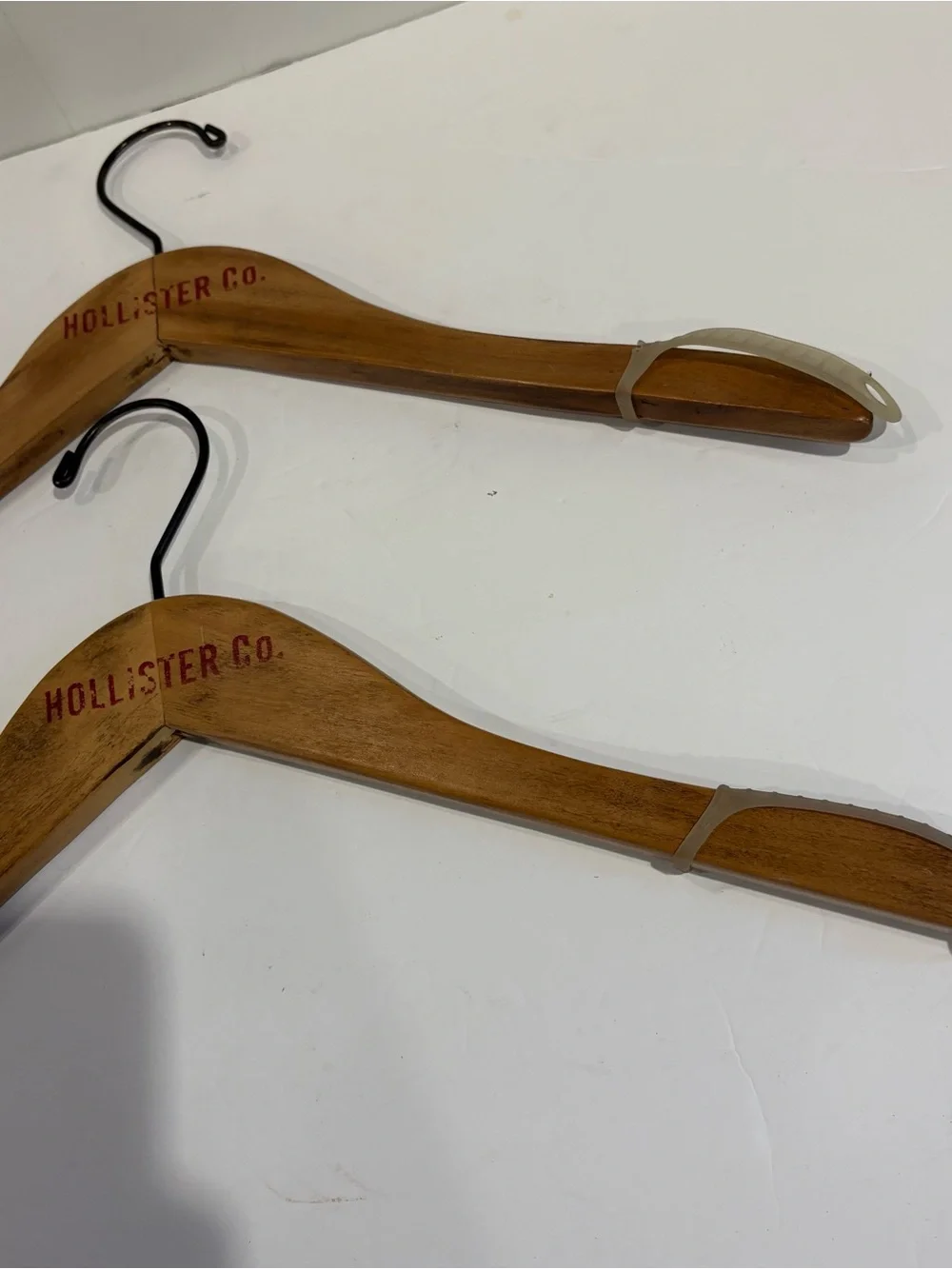 Vintage Hollister Co Wooden Clothes Hangers Store Advertising RED LOGO Lot of 2